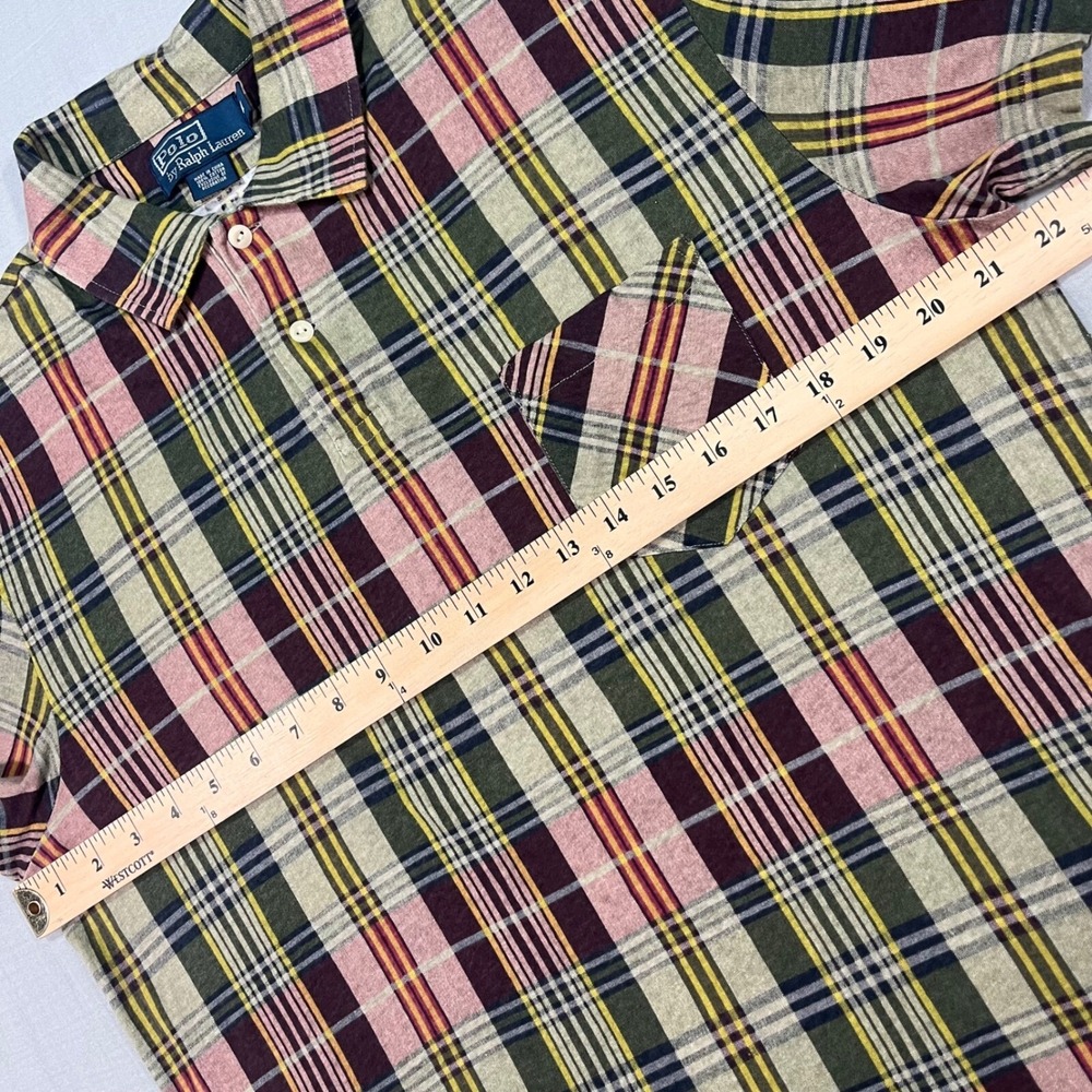 Vtg Polo Ralph Lauren Plaid Single Stitch Shirt Short Sleeve Cotton Size Medium - Picture 3 of 13